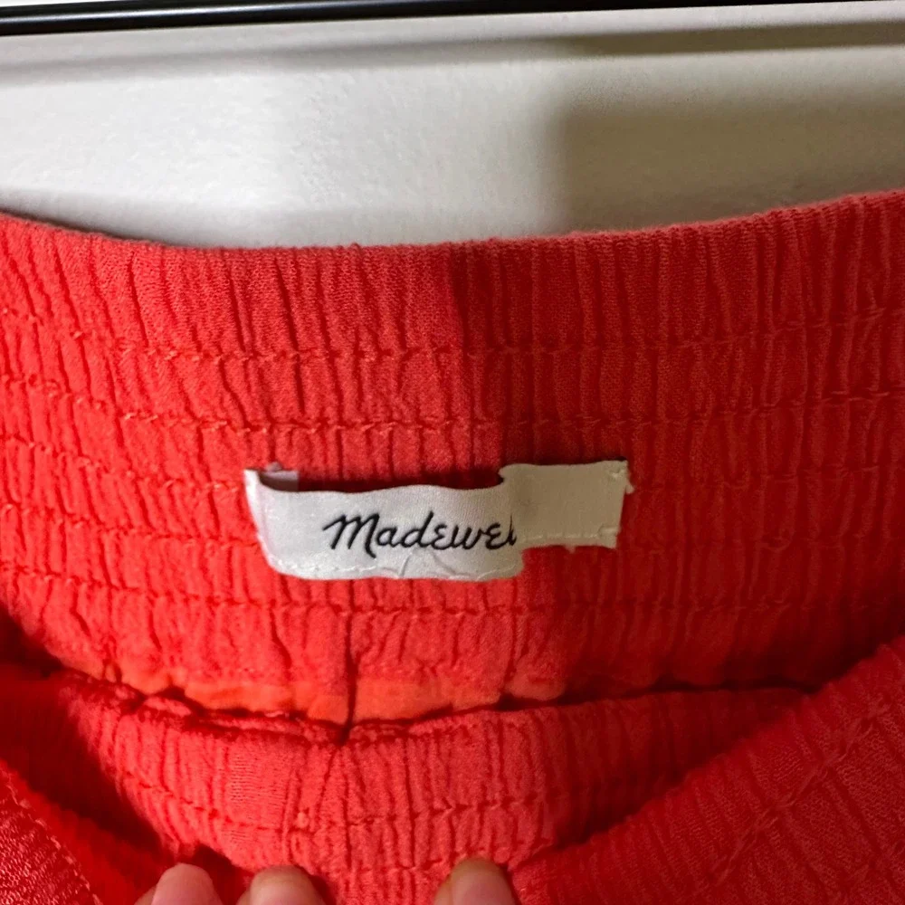 Madewell Button Front Smocked Midi Skirt Womens M Coral Orange NA234